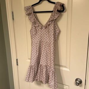 Mink Pink monochrome printed mini. Lightweight, lined, zipper back.